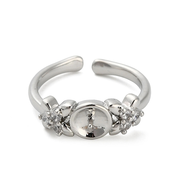 Регулируемые латунные манжеты, компоненты открытых колец, с кубического циркония, за половину пробурено бисера, цветок