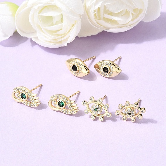 Серьги-гвоздики из латуни с микропаве и кубическим цирконием, без кадмия и без свинца, долговечный, стойки покрытие