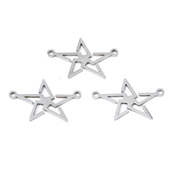 Ion Plating(IP) 201 Stainless Steel Connector Charms, Laser Cut, Pentagram