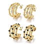 Real 18K Gold Plated 304 Stainless Steel Stud Earrings with Rhinestone, Split Earrings, Half Hoop Earrings