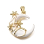 Brass with White Enamel Pendants, Moon & Star Charms, Rack Plating, Long-Lasting Plated, Cadmium Free & Lead Free