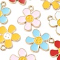 10Pcs 5 Colors Alloy Enamel Pendants, Flower with Smiling Face Charm, Cadmium Free & Nickel Free & Lead Free, Golden