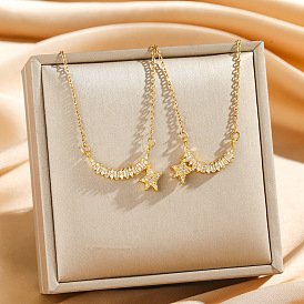 Подвеска в виде звезды из латуни с прозрачными кубическими циркониями 304 цепочка из нержавеющей стали для женщин