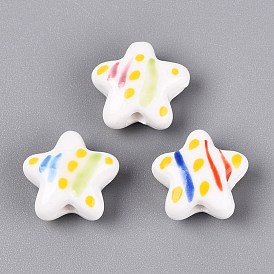 Handmade Porcelain Beads, Hand Painted, Famille Rose Porcelain, Star with Stripe & Polka Dot