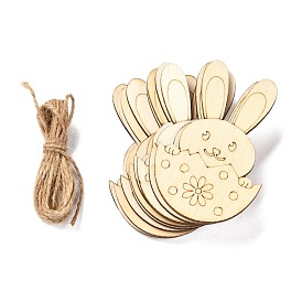 DIY Crafts Easter Egg Shape Cutouts Pendants, with Hemp Rope, Bunny in Egg