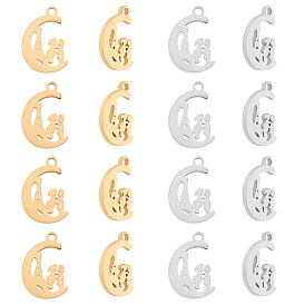 Unicraftale 16Pcs 2 Colors Valentine's Day 304 Stainless Steel Charms, Laser Cut, Moon with Tower & Couple