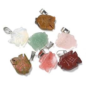 Gemstone Pendants, with 201 Stainless Steel Finding, Fish