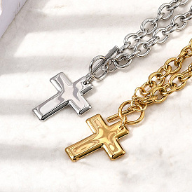 304 Подвеска в виде религиозного креста из нержавеющей стали, цепочка с кабельным креплением и застежкой для женщин