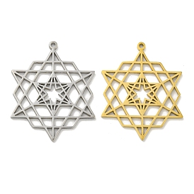 304 Stainless Steel Pendants, Laser Cut, Hollow Star of David with Hexagon Charm