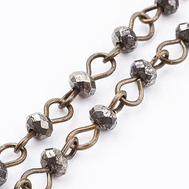 Handmade Rondelle Natural Pyrite Beads Chains for Necklaces Bracelets Making, Unwelded, with Iron Eye Pin