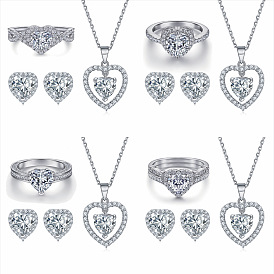 Потрясающий комплект украшений в форме сердца: s925 серебряное кольцо, колье и серьги с цирконом для женщин