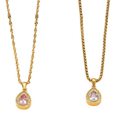 304 Подвески-капли из нержавеющей стали со стразами для женщин, реальный 18 k позолоченный