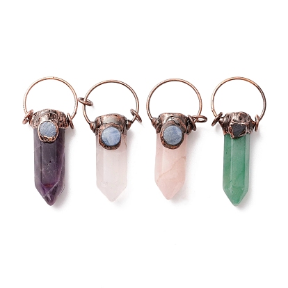 Natural Gemstone Big Pendants, with Red Copper Tone Tin Findings, Lead & Nickel & Cadmium Free, Bullet