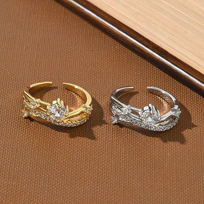 Латунные микропаве кубические цирконии манжеты открытые кольца для женщин, планета, без кадмия и без свинца, стойки покрытие, долговечный