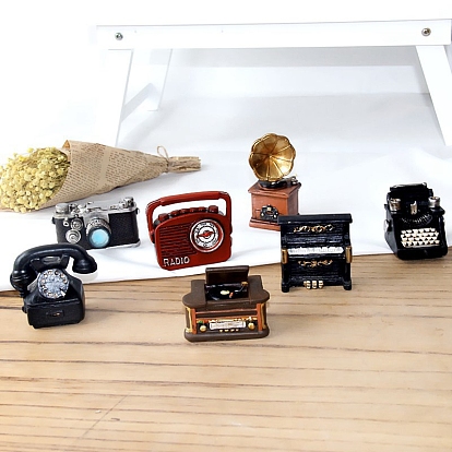 Миниатюрные украшения из смолы, аксессуары для домашнего кукольного домика с микро-ландшафтом, притворяясь опорными украшениями, фотоаппарат, пишущая машинка и радио