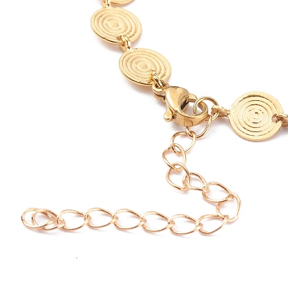 Brass Flat Round Link Chain Anklet, with 304 Stainless Steel Lobster Claw Clasps