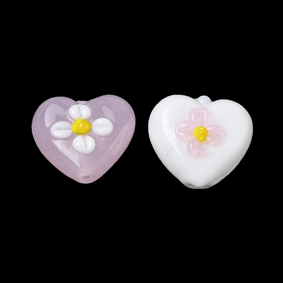 Эмалевые бусины ручной работы в технике лэмпворк, бусины ручной работы, Сердце со цветками 