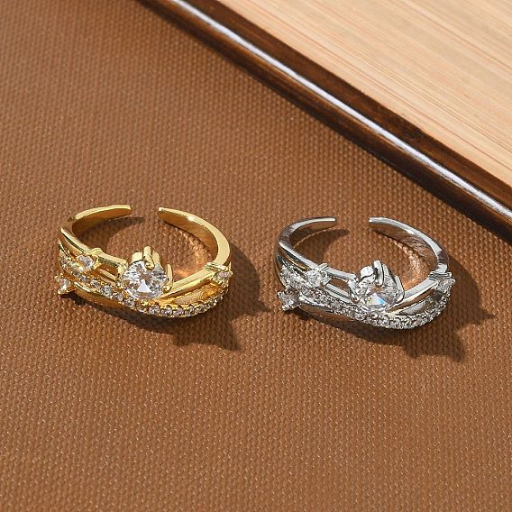 Латунные микропаве кубические цирконии манжеты открытые кольца для женщин, планета, без кадмия и без свинца, стойки покрытие, долговечный