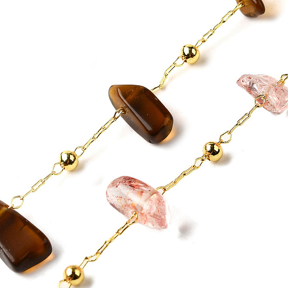 Цепочки из стеклянных бусин ручной работы в виде самородков, пайки, с реечной обшивкой латунными выводами, долговечный, без свинца и без кадмия, с катушкой, реальный 18 k позолоченный