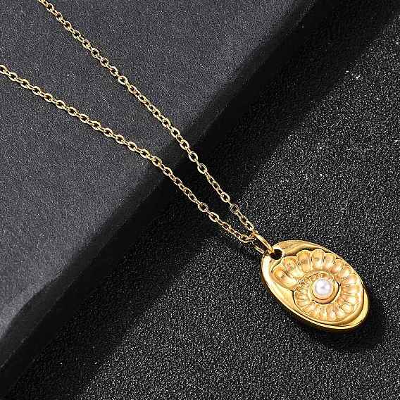 304 Женские ожерелья из нержавеющей стали с подвеской в форме овала и ракушки, ионное покрытие (ip)