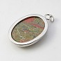 Gemstone Pendants, with Brass Findings, Oval, Platinum, 41x27.5x7.5mm, Hole: 3x6mm