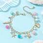 Браслеты на лодыжку для женщин с морской тематикой, окрашенным натуральным агатом и стеклянным жемчугом, а также подвесками в виде морской звезды и черепахи из нержавеющей стали., красочный