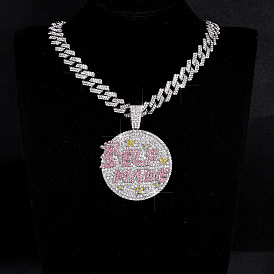 Ожерелья-медальоны из кубинской цепи в стиле хип-хоп с подвеской из цельного куска хрусталя и кубинскими звеньями для мужчин и женщин