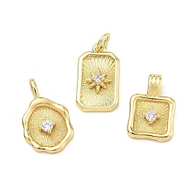 Brass Micro Pave Clear Cubic Zirconia Pendants, Geometrical Shape Charms, Rack Plating, Long-Lasting Plated, Cadmium Free & Lead Free, Real 18K Gold Plated