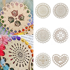 Wooden Embroidery Thread Plate, Cross Stitch Threading Board Tools, Heart & Flower