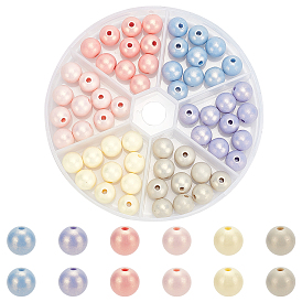 Pandahall elite 60pcs 6 couleurs perles de résine opaques, foré central, nacré, ronde