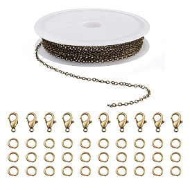 Diy 3m kit de fabrication de bijoux en chaîne de câbles en laiton, avec 30pcs anneaux de saut ouverts en fer avec 10pcs fermoirs à griffes de homard en alliage de zinc