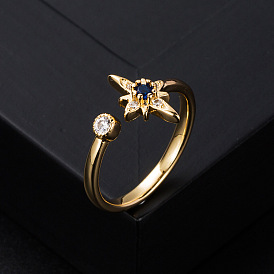 Adjustable Copper Plated Gold Color Ring with Simple Zodiac Design - Stylish