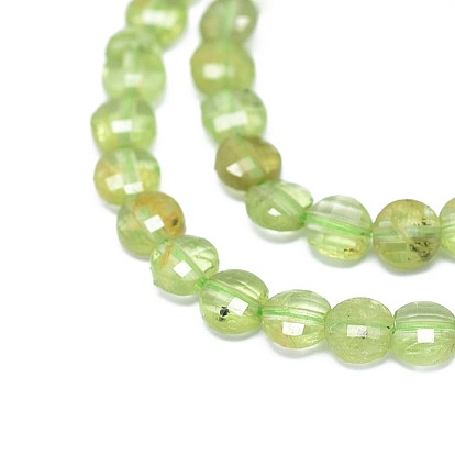 Natural Peridot Beads Strands, Faceted, Flat Round