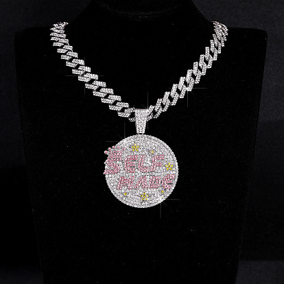 Ожерелья-медальоны из кубинской цепи в стиле хип-хоп с подвеской из цельного куска хрусталя и кубинскими звеньями для мужчин и женщин