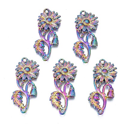 Rainbow Color Alloy Normal Links Connectors, Cadmium Free & Nickel Free & Lead Free, Flower