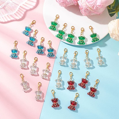 25 piezas 5 colores oso acrílico colgante decoraciones, con broches de langosta de la aleación de la garra
