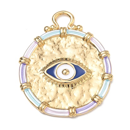 304 en acier inoxydable gros pendentifs, rond avec des charmes du mauvais œil, colorées