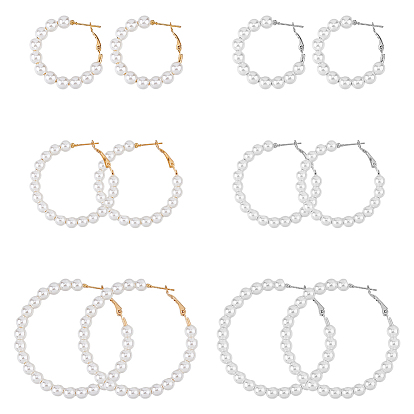 6 пары 6 стильные пластиковые серьги-кольца с имитацией жемчуга и железными штифтами для женщин