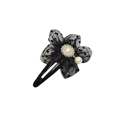 Pearl Flower Hair Clip with Polka Dot Design - Elegant and Stylish