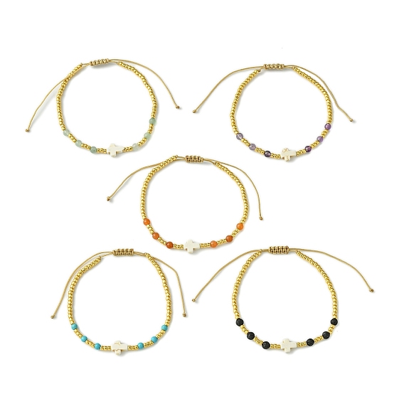 Браслеты из плетеных бусин, круглые бусины из драгоценных камней и тохо, регулируемые браслеты-крестики для женщин