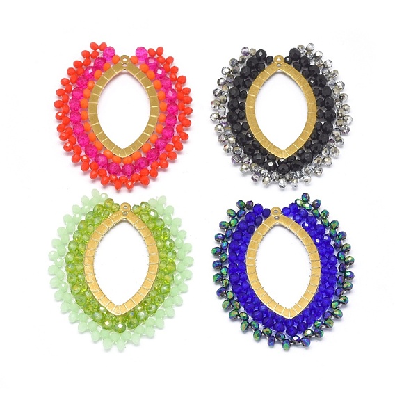 Ручной тканые подвески, с гранеными стеклянными бусинами и золотистыми тонами 304 из нержавеющей стали, лист