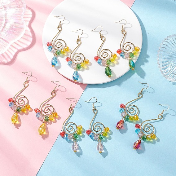 Серьги-подвески из стекла с вихревой спиралью, с фурнитурой для сережек из сплава и железа в тибетском стиле и нержавеющей стали