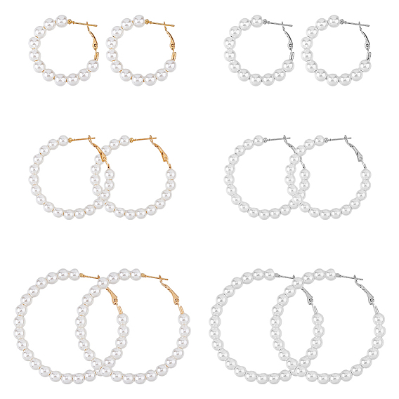 6 пары 6 стильные пластиковые серьги-кольца с имитацией жемчуга и железными штифтами для женщин