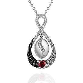 Angel Wing Teardrop Cremation Box Pet Memorial Pendant Necklaces, Rhinestone Urn Ashes Pendant Cable Chain Necklaces for Women Men