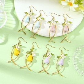 Pendientes colgantes de porcelana y latón hechos a mano para mujer, pera con flor, 304 pendientes colgantes de acero inoxidable