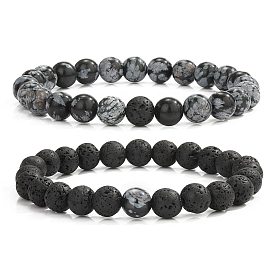Volcanic Stone Yoga Ethnic Bracelet with 8MM Crystal Agate Beads for Men and Women