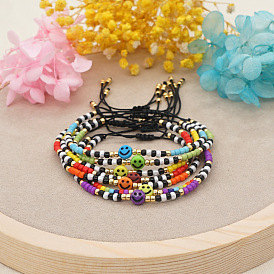 Bohemian Style Gradient Acrylic Smiley Face Colorful Glass Bead Bracelet for Women