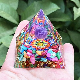 Orgonite Pyramid Resin Energy Generators, Reiki Natural Amethyst Ball Inside for Home Office Desk Decoration