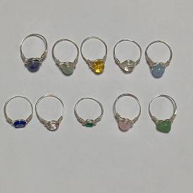 10Pcs Copper Wire Wrapped Natural & Synthetic Gemstone Finger Rings
