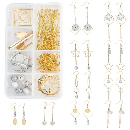 DIY Synthetic Turquoise Earring Kits, Including Metal Linking Rings & Cable Chains & Earring Hooks & Pendants